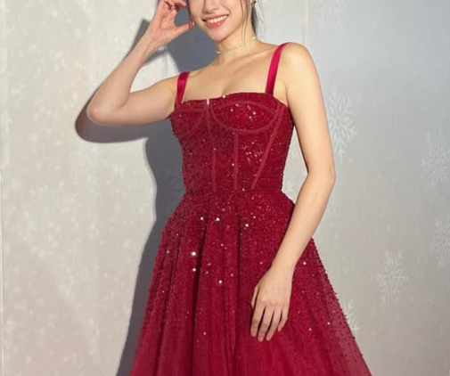Burgundy sequins long prom dress evening dress  8976