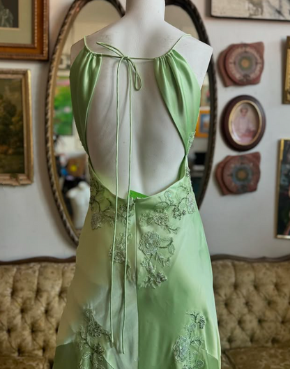 Green V-neck exquisite embroidery long satin ball gown evening dress gh2939