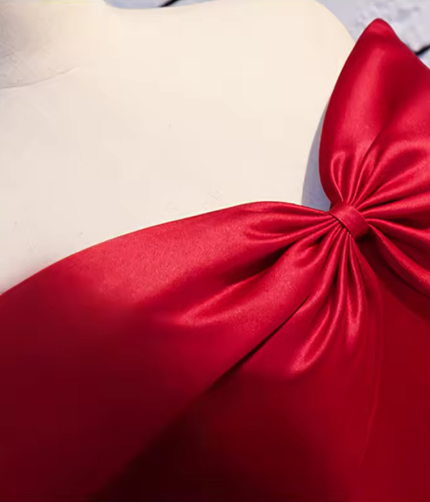 Red Elegant Fashion Simple Bow Sweet A-line Long Satin formal Ball Gown Evening Dress 8396