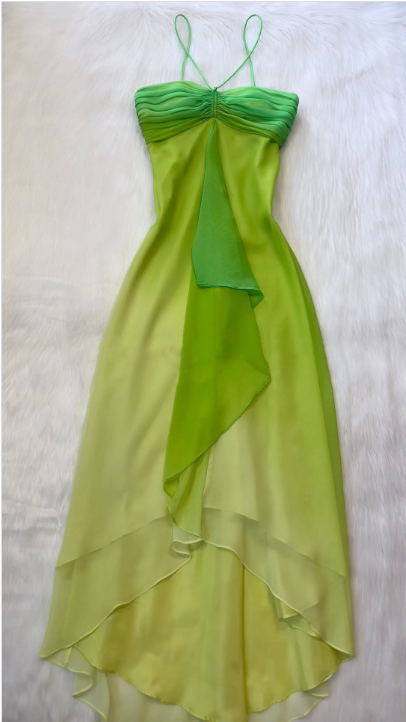 Green Fashion gradient Elegant Fairy Refreshing Long Chiffon Ball Dress Evening Dress Seaside Vacation Birthday Party Dress Ball Dress gh3757