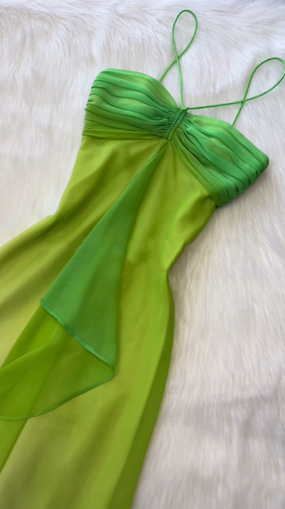 Green Fashion gradient Elegant Fairy Refreshing Long Chiffon Ball Dress Evening Dress Seaside Vacation Birthday Party Dress Ball Dress gh3757