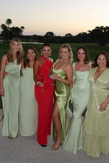Green Fashion Elegant Spaghetti Straps Long Slit Sexy Satin Ball Gown Evening Dress Wedding Guest Birthday Party Dress Prom Dress gh3763