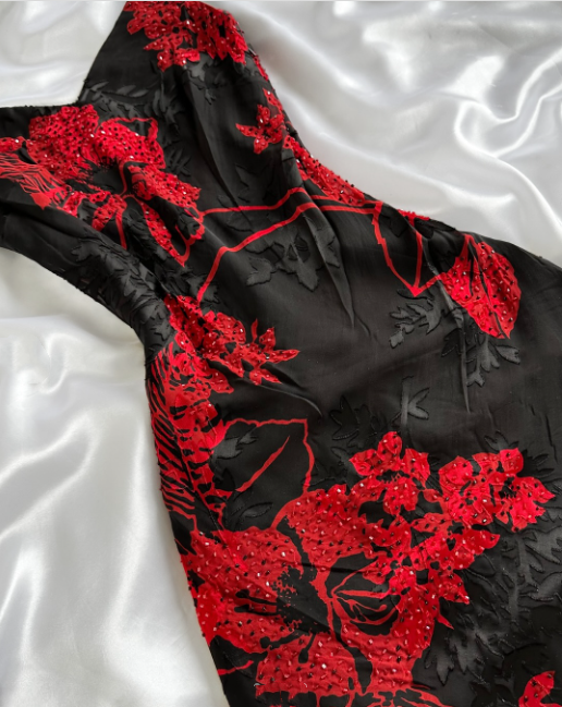 black red floral beaded long chiffon ball gown evening dress elegant chiffon birthday dress party dress gh4446