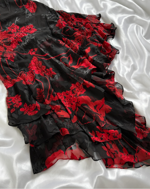 black red floral beaded long chiffon ball gown evening dress elegant chiffon birthday dress party dress gh4446