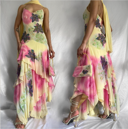 Colorful Beaded Long Ball Gown Evening Dress Elegant Chiffon Birthday Dress Party Dress  gh4448