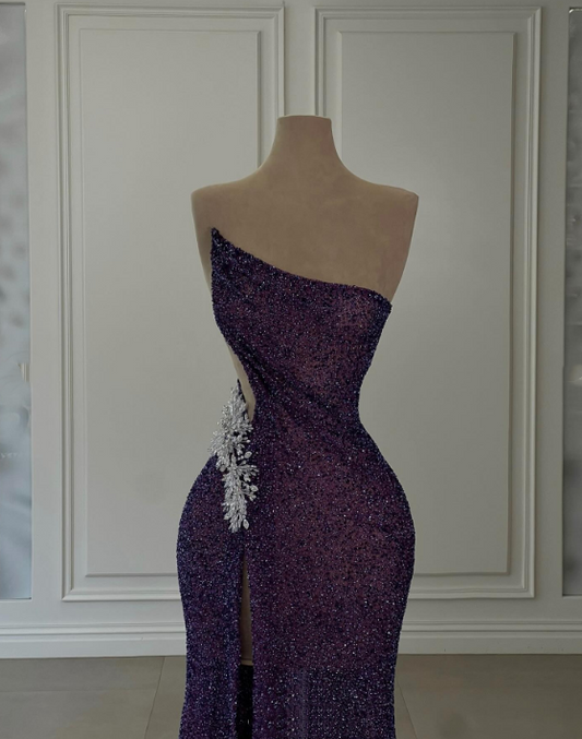 shopuniqlos-Purple Shiny Sexy Elegant Long Sequin Slit Prom Dress Evening Dress Party Dress gh5034