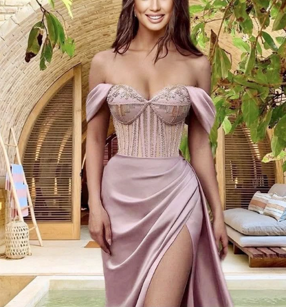 Off-the-Shoulder Beadings Sweetheart Mermaid Prom Dress Split  gh632