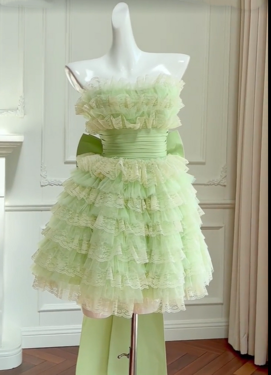 shopuniqlos -Green sweet cute short layered homecoming dress birthday party dress gh5097