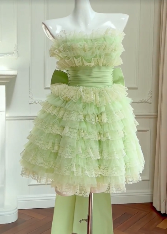 shopuniqlos -Green sweet cute short layered homecoming dress birthday party dress gh5097