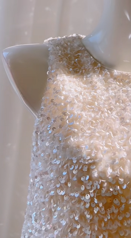 shopuniqlos -White shiny sequined feather short homecoming dress birthday party dress Prom dress gh5103