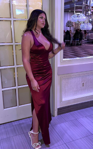 Sexy Deep V Neck Burgundy Mermaid Satin Split Long Prom Dresses TP1686