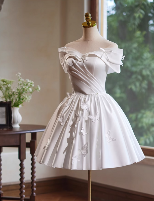 Elegant White 3D Butterflies Design A-line Off-the-shoulder Strapless Short Homecoming Dress TP3460