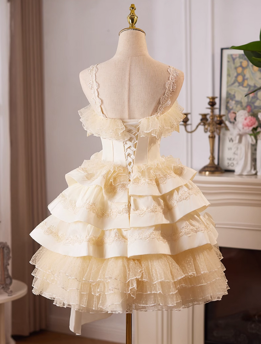Elegant Pink 3D Flowers Irregular Hem Design Lace Strap Tiered Homecoming Dress TP3467