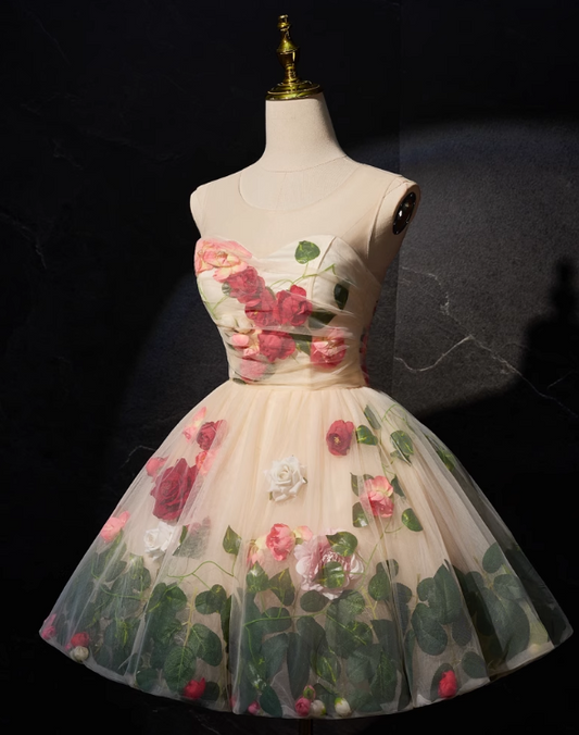 Vintage FLoral Design Elegant Mesh Vest Homecoming Dress TP3479
