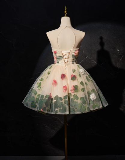 Vintage FLoral Design Elegant Mesh Vest Homecoming Dress TP3479