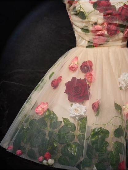 Vintage FLoral Design Elegant Mesh Vest Homecoming Dress TP3479