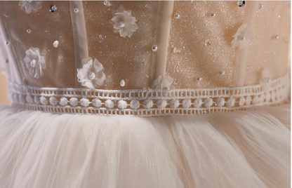 Vintage Beige 3D Flowers Beaded Design Elegant Mesh Sleeveless Strapless Homecoming Dress TP3481
