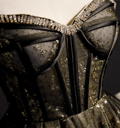 Charming Black Sequined Beaded Design Elegant Mesh Spaghetti Strap Homecoming Dress TP3485