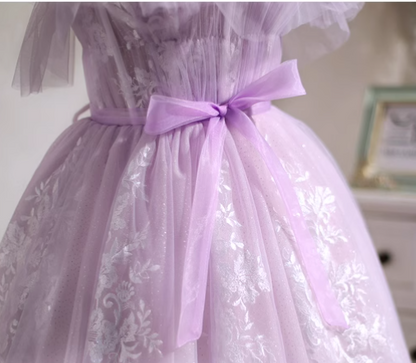 New Fashion Purple Waistline Design Elegant Mesh Spaghetti Strap Homecoming Dress TP3490