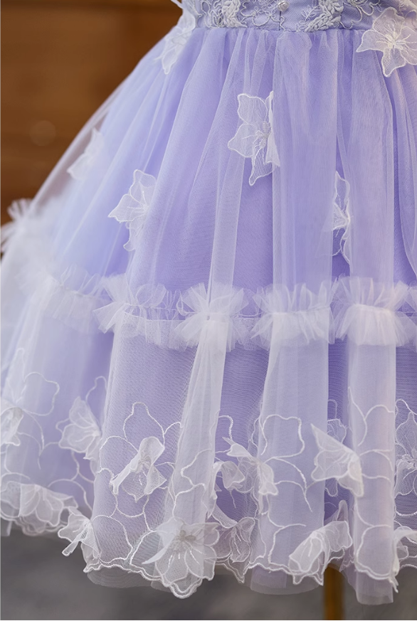 Vintage Violet Lace Design Elegant Mesh Sleeveless Strapless Homecoming Dress TP3492