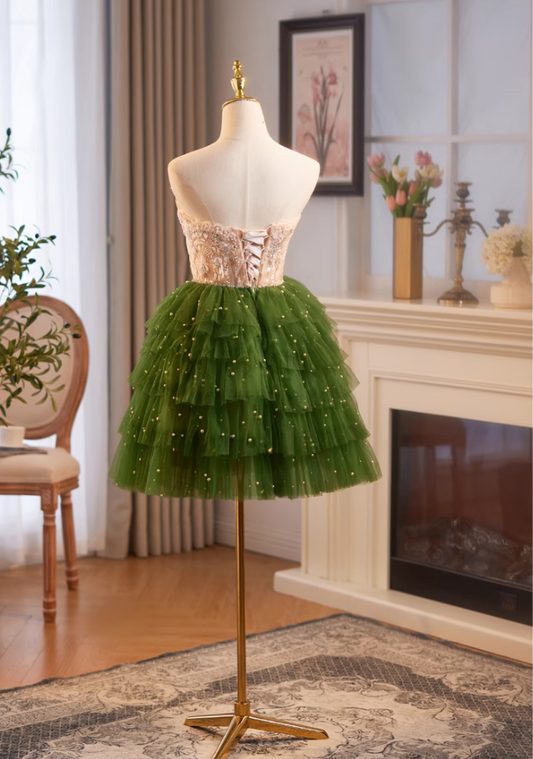 Vintage Sequined Beaded Design Elegant Mesh Sleeveless Strapless Homecoming Dress TP3493