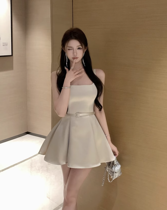 Fashion White Satin Irregular Ruffled Hem Design A-line Halter Homecoming Dress TP3691