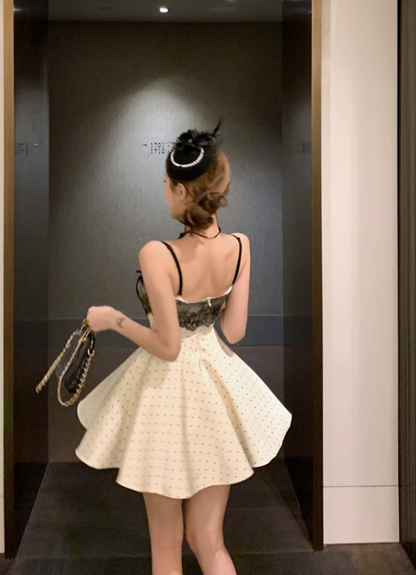 Fashion Lace Dot-patterned Design A-line Spaghetti Strap Homecoming Dress TP3700