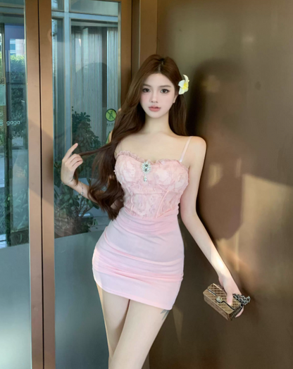 New Style Pink Appliqued Corset Design A-line Spaghetti Strap Homecoming Dress TP3703