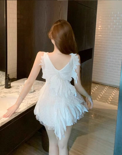 New Style White Tulle V-neck Design A-line Sleeevless Homecoming Dress TP3705