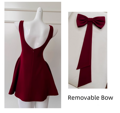 Vintage Burgundy Bow Design A-line Party Dresses Homecoming Dresses, TP3798