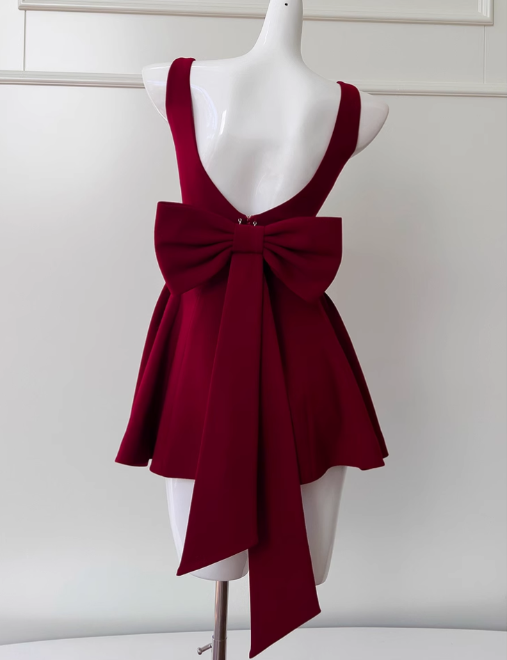 Vintage Burgundy Bow Design A-line Party Dresses Homecoming Dresses, TP3798