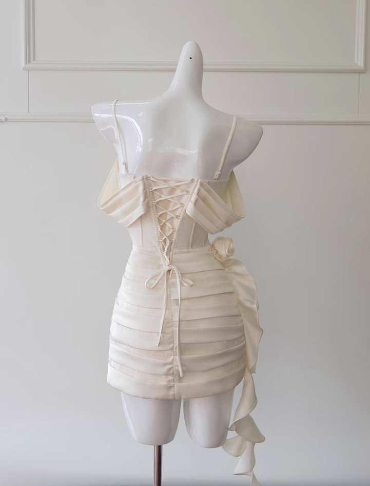 Vintage Beige Spaghetti Strap Design Sheath Party Dresses Homecoming Dresses, TP3799
