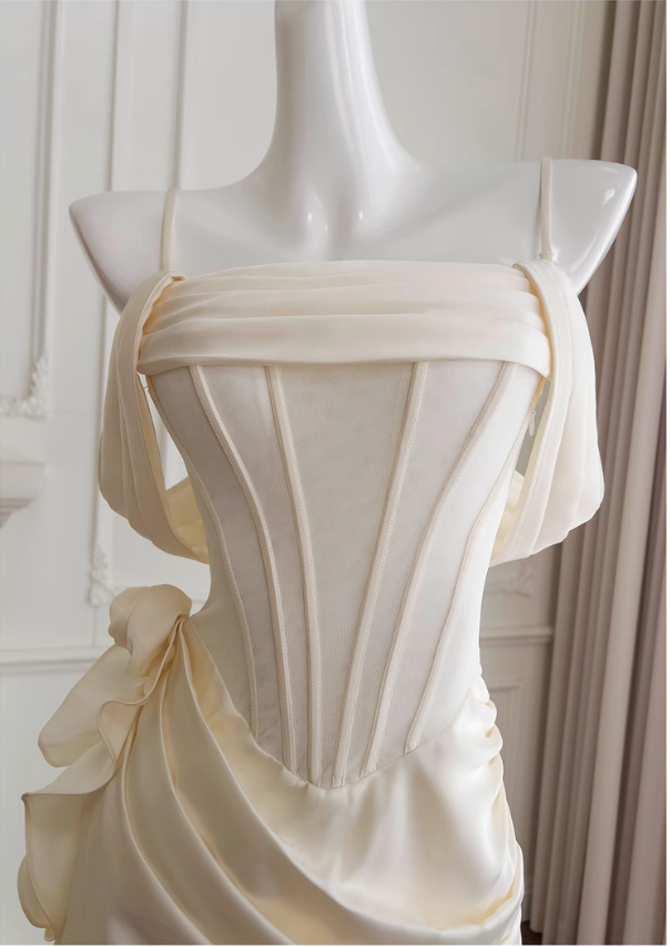 Vintage Beige Spaghetti Strap Design Sheath Party Dresses Homecoming Dresses, TP3799