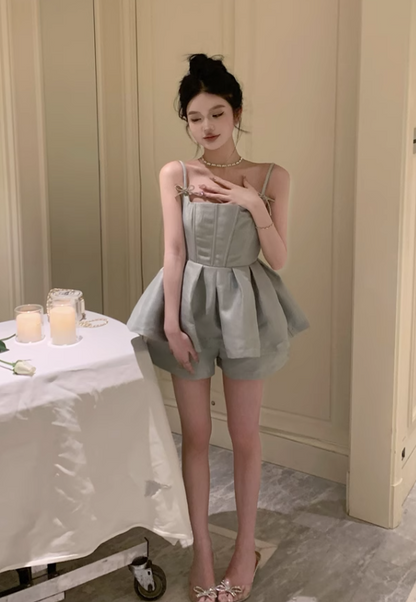 Cute Fashion Gray Spaghetti Strap Design A-line Satin Party Dress Homecoming Dress TP3817