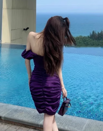 Vestidos de fiesta ajustados, de corte A, morados, con hombros descubiertos, para regreso a casa, TP3844