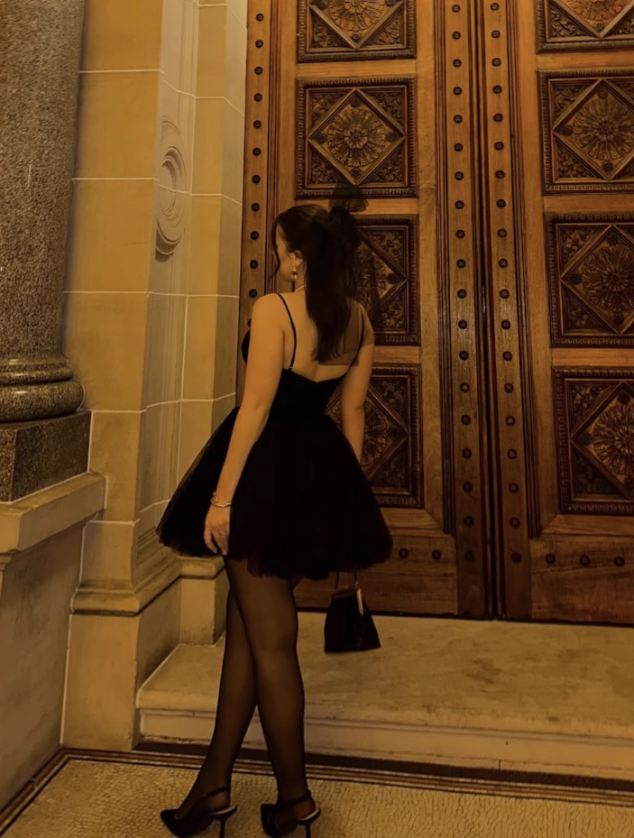 Vestido de fiesta de tul con tirantes finos, corte A, color negro, TP3862