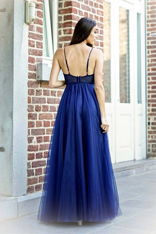 Exquisitos vestidos de fiesta de corte A con tirantes finos y apliques de tul, vestidos formales