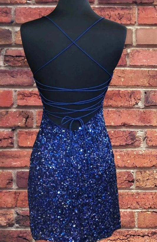 Vestido de fiesta azul real con lentejuelas brillantes