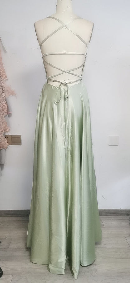 Simple A Line Long Prom Dresses With Slit, Backless Evening Dress GP296