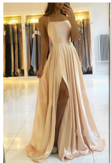 Simple A Line Long Prom Dresses With Slit, Backless Evening Dress GP296