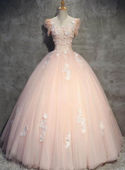 Eelgant Pink Round Neckline Prom Dress, Pink Sweet 16 Dresses  gh397