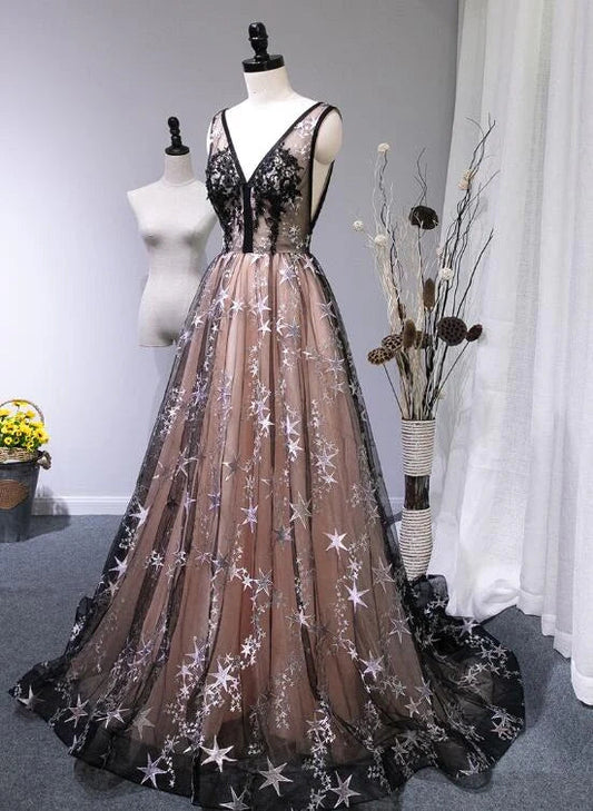 Charming Long Backless Tulle Evening Gown, Prom Dress gh350