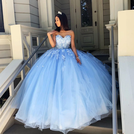 Princess Ball Gown Sweetheart Blue Prom/Evening Dresses with Appliques gh929