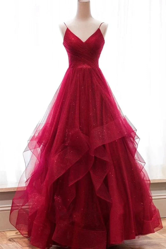V-neck A-line Sparkly Long Prom Dresses  gh1161