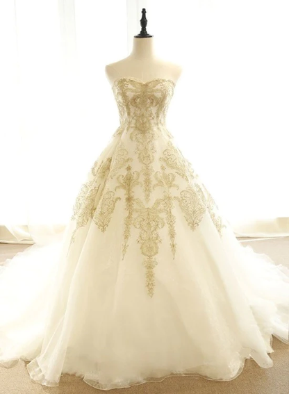 Charming Ivory Tulle Long Wedding Party Dress With Lace, A-Line Tulle Prom Dress Party Dress  gh82
