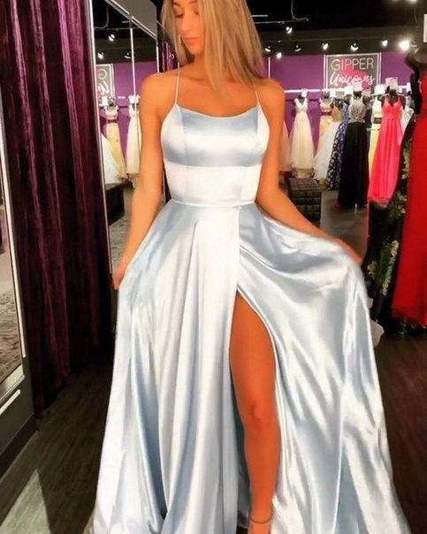 Sexy Leg Slit Long Mermaid Evening Dress, Spaghetti Straps Satin Prom Gowns, Formal Dress for Women gh1076