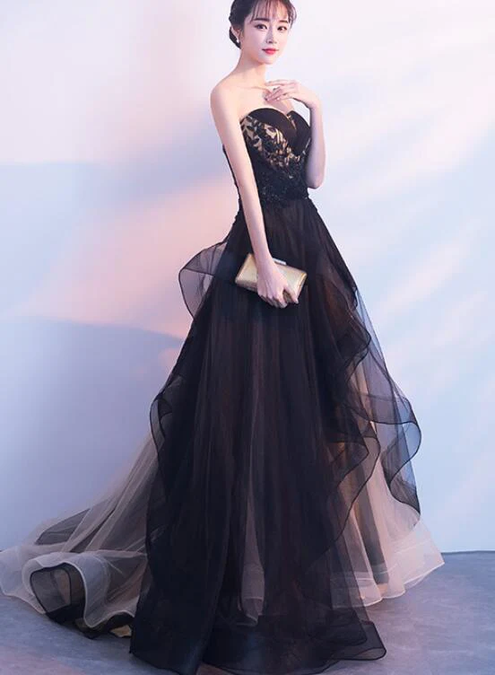 Black And Champagne Tulle Sweet 16 Dress, Beautiful Prom Dress gh451