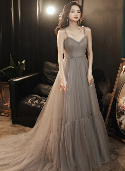 Charming Tulle Sweetheart Straps Long Formal Dress, A-Line Prom Dress Evening Dress  gh99