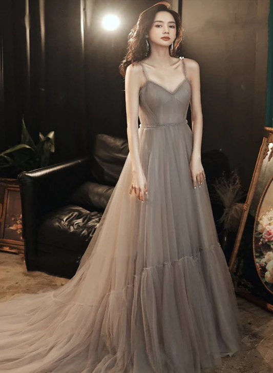 Charming Tulle Sweetheart Straps Long Formal Dress, A-Line Prom Dress Evening Dress  gh99