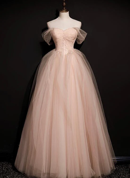Pink Tulle Princess Beaded And Lace Long Formal Dress, Pink Party Dress Evening Dress gh90